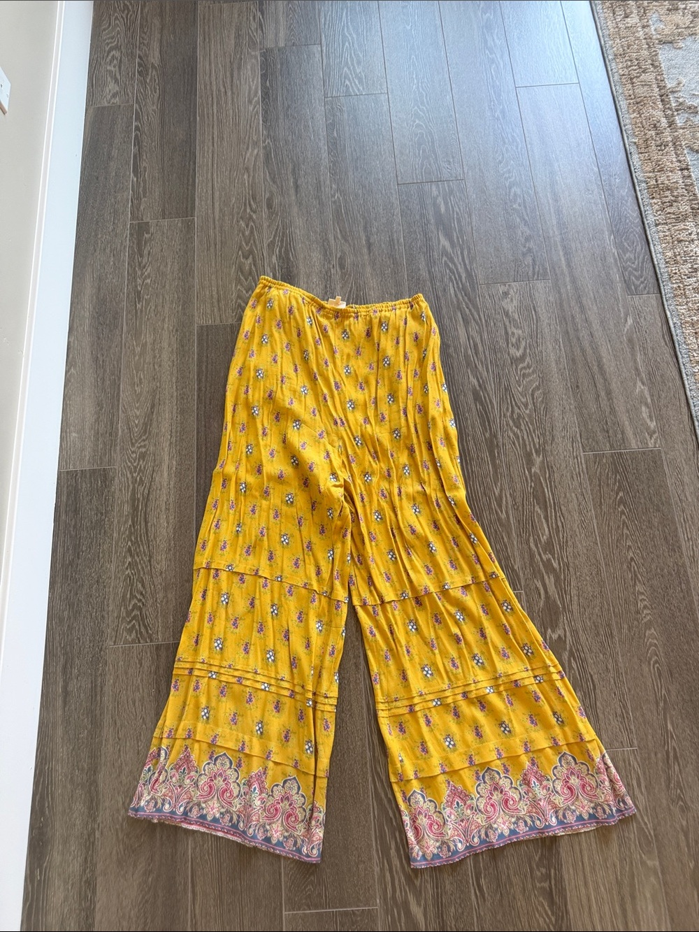 Plenty by Tracy Reese Yellow Floral Border Wide-Leg Pants